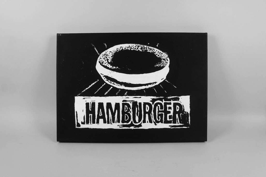 B&W Hamburger Pop Art Screenprint, after Andy Warhol, 1 of 2 (1 of 8)
