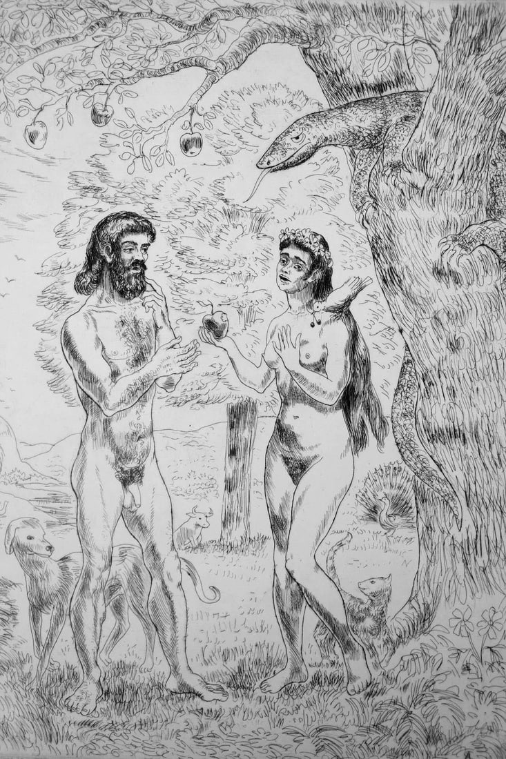 Lot of 28 Albert Sway Etchings, Adam & Eve in the Garden of Eden (1 of 16)