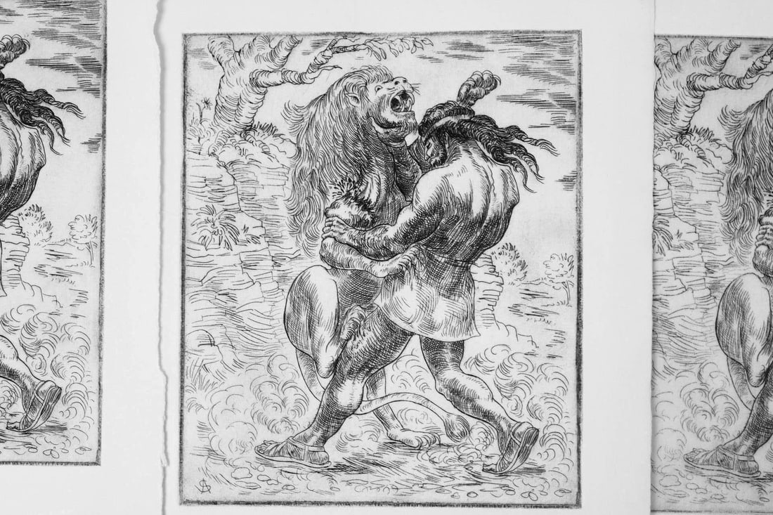 Lot of 30 Albert Sway Etchings & 2 Tracings, Hercules & Lion (1 of 16)