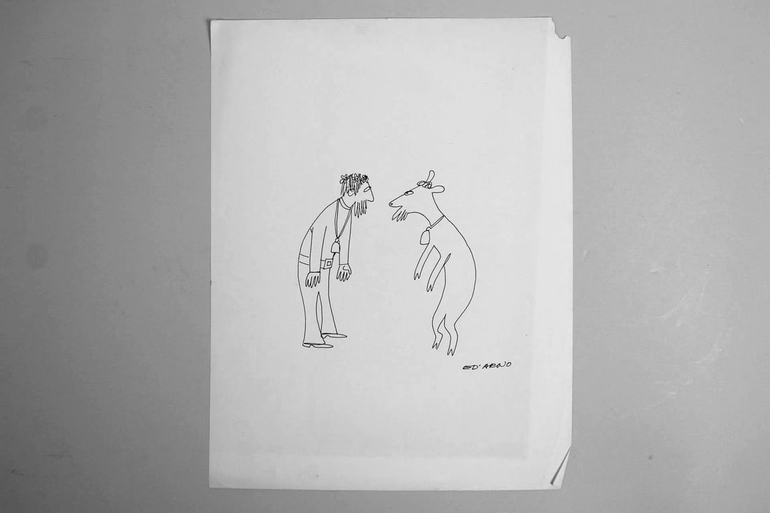 Original Ed Arno New Yorker Cartoon Drawing, Hippie & Goat (1 of 9)