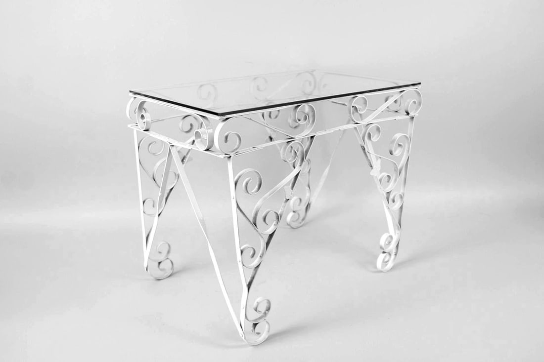 White Iron & Glass Patio Table with Butterfly Detail (1 of 9)