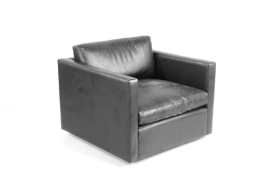 Knoll Pfister Black Leather Cube Lounge Chair, 1 of 3 (1 of 9)