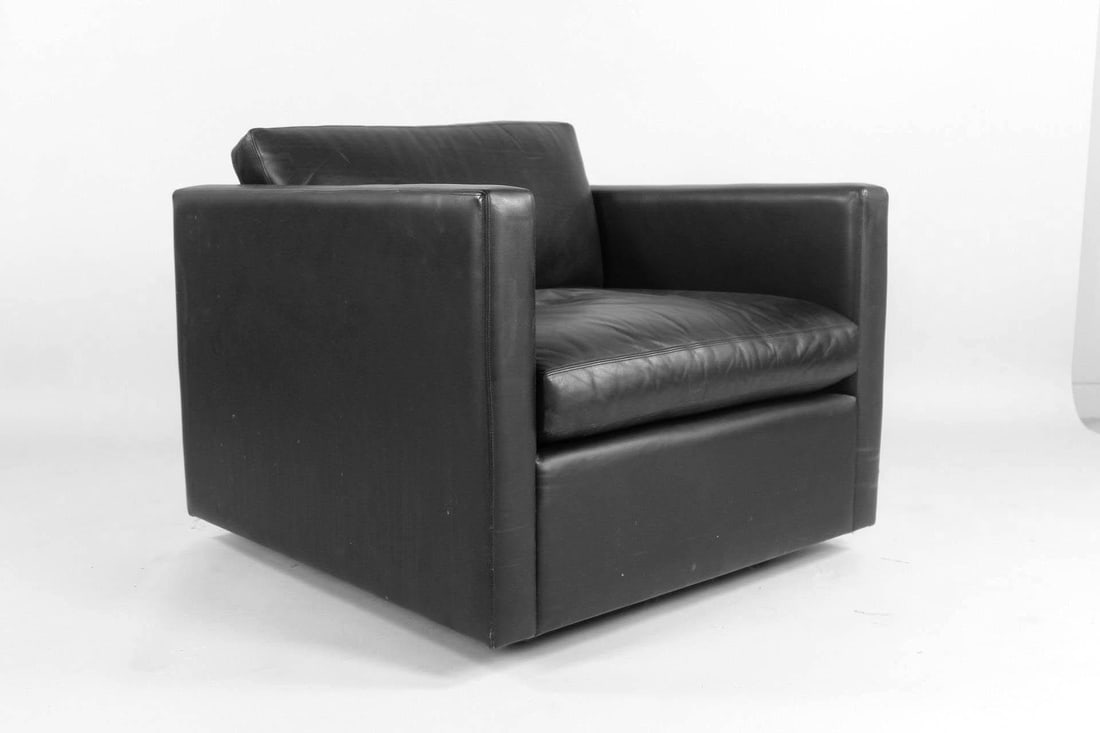 Knoll Pfister Black Leather Cube Lounge Chair, 2 of 3 (1 of 12)