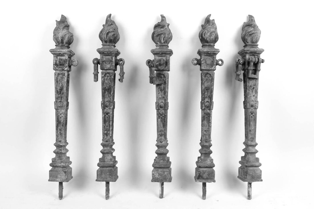 Lot of 5 Cast Iron Torch Flame Post Finials (1 of 12)