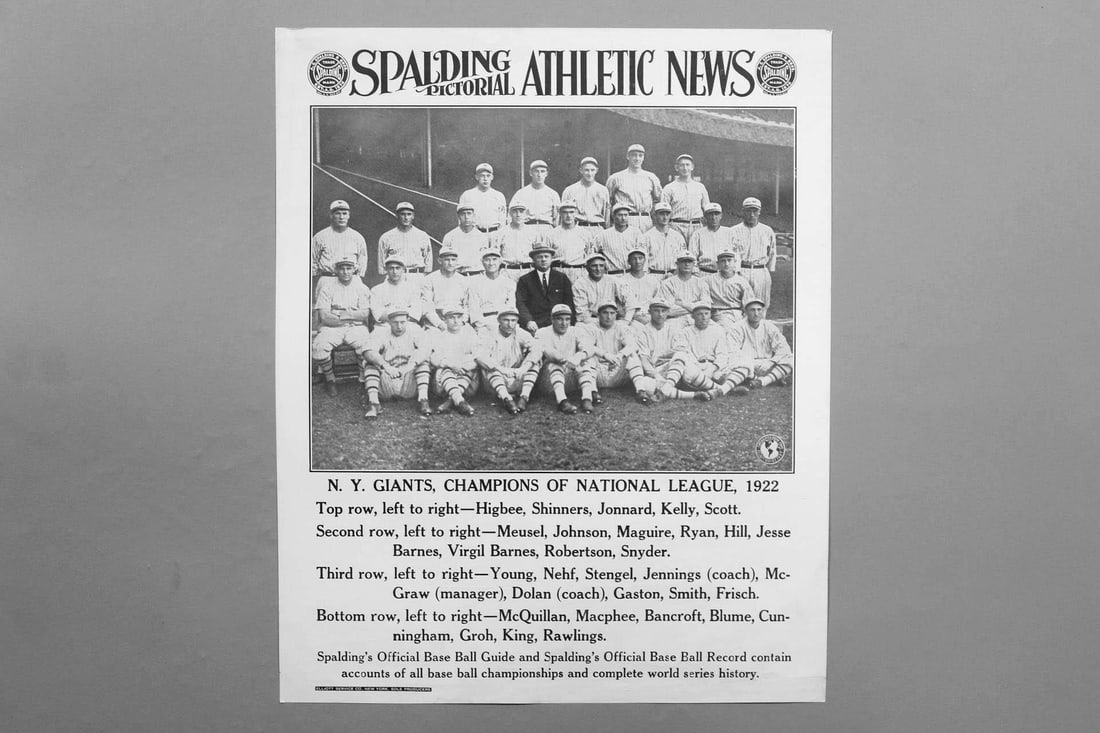Original Spalding Poster; 1922 National Baseball League Champions NY Giants (1 of 13)