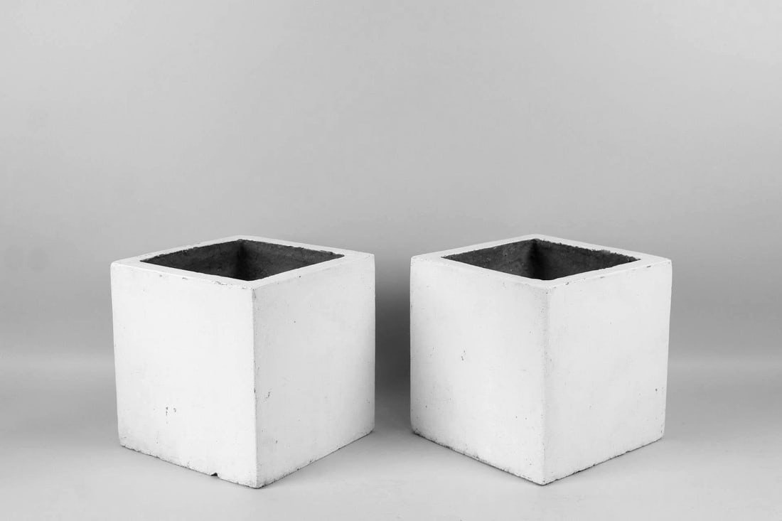 Pair of White Minimalist Cube Fiberglass Planters (1 of 9)