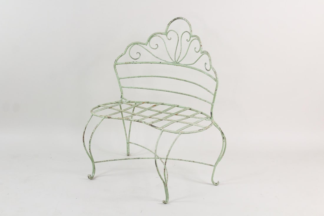 Green Painted Wrought Iron Garden Bench Settee (1 of 10)