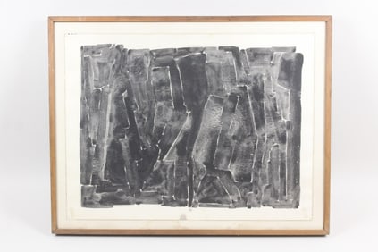 Clark Murray Framed B&W Brutalist Watercolor Painting