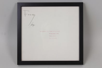 Framed Frank Lloyd Wright Autograph 1954, Plaza Hotel NYC