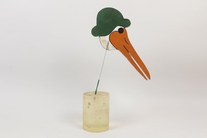 Wooden Folk Art Stork Sculpture