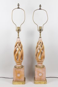 Pair of Frederick Cooper Barley Twist Wood Lamps
