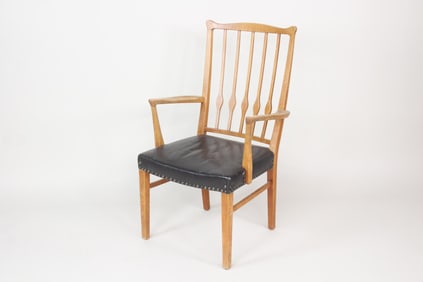 Danish Modern Beechwood & Leather Armchair