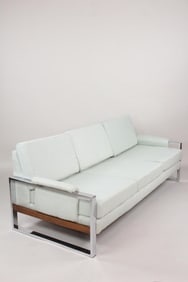 Mid-Century Modern Chrome & Walnut Sofa, Milo Baughman