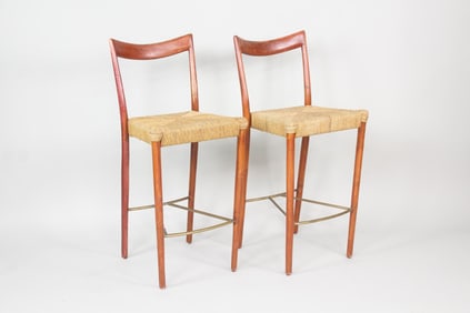Pair of Italian Paper Cord Stools, Style of Val Padilla