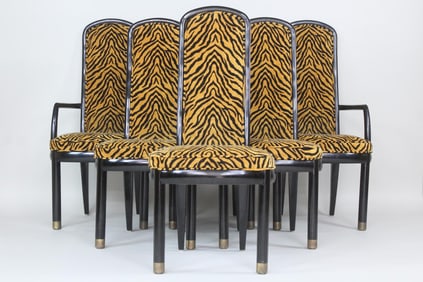Set of 6 Mid Century Modern Henredon Tiger Print Chairs