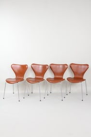 Set of 4 Arne Jacobsen for Fritz Hansen Series 7 Leather Chairs