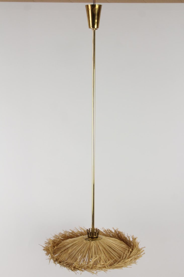 Kalmar Brass & Straw Hanging Pendant Light (1 of 7)