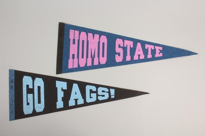 Pair Signed Cary Leibowitz / Candy Ass State Pennants