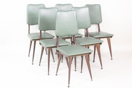 Set of 6 Italian Dining Chairs, Brass Feet