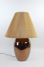 Metallic Copper Glazed Ceramic Lamp & Fluted Shade