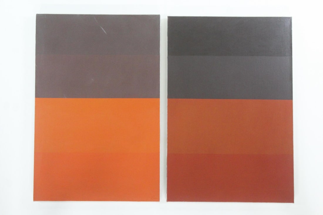 Pair of Clark Murray Minimalist Monochromatic Paintings, Orange & Red (1 of 9)