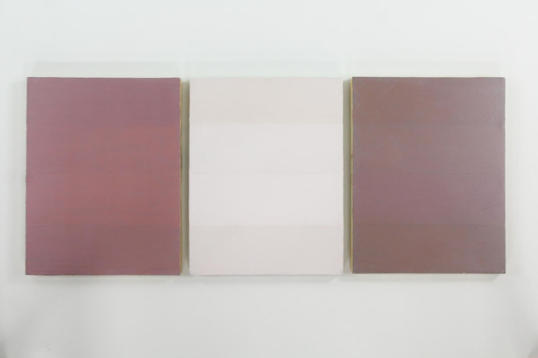 Group of 3 Clark Murray Monochromatic Minimalist Paintings, Purples: Group of 3 Clark Murray Monochromatic Gradient Paintings, Muted Pinks & Purples. Minimalist color field rectangular paintings on stretched canvas. Dated 1998 by the artist Clark Murray (American 1937-