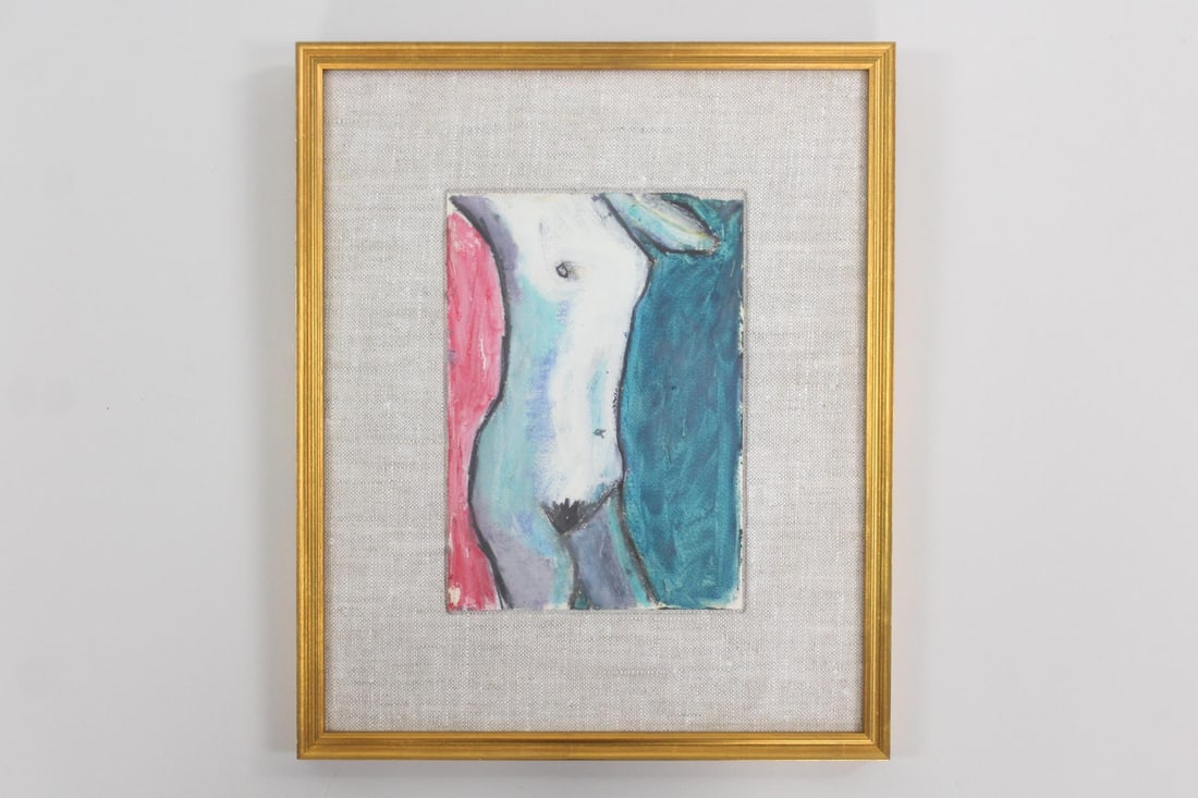 Clark Murray Oil Pastel Painting, Nude Female Figure: Clark Murray Oil Pastel Painting, Nude Female Figure. Small pastel of a nude female torso, in a gold wood frame. Unsigned, by the artist Clark Murray (American 1937-2022.) Dimensions are 14.25 in h x 