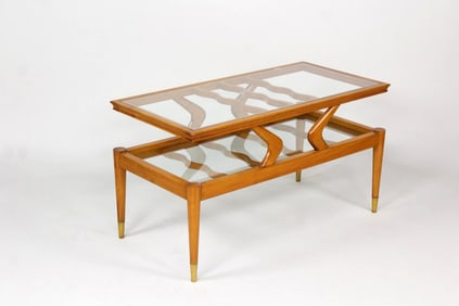Italian Wavy Carved Maple & Glass Coffee Table