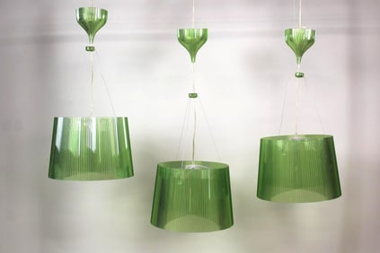 Set of 3 Kartell Green Hanging Lights by Ferruccio Laviani