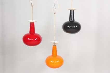 Set of 3 Glass Pendant Lights, Style of Massimo Vignelli