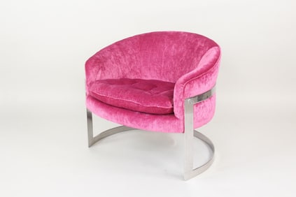 Hot Pink Velvet & Chrome Club Chair, Milo Baughman