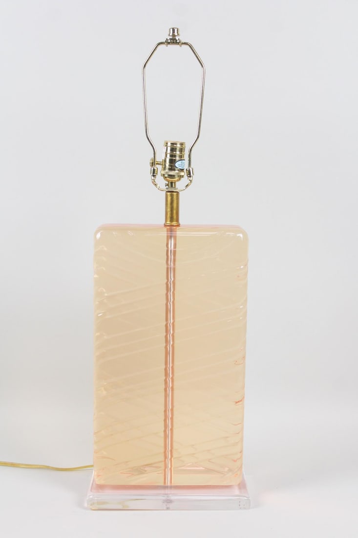 Textured Pink Lucite Table Lamp (1 of 9)