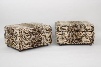 Pair of Tiger Print Rolling Ottomans