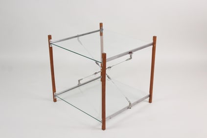 Glass & Wood Suspension Cable Side Table