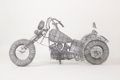 Contemporary Wire Sculpture of Chopper Motorcycle