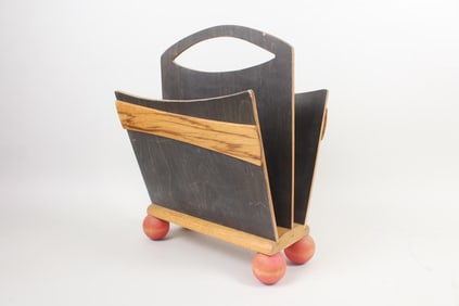 Postmodern Mixed Woods Magazine Rack, Artist Made
