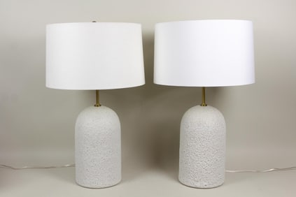 Pair of Volcanic Glaze Ivory Ceramic Lamps