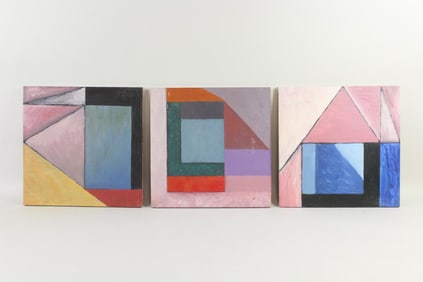 Group of 3 Clark Murray Geometric Abstract Paintings, Pinks
