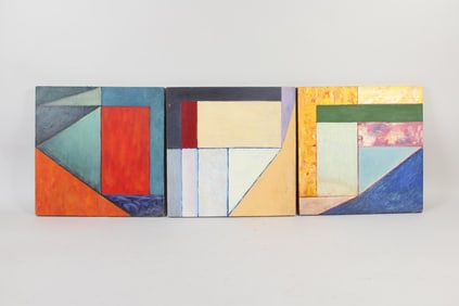 Group of 3 Clark Murray Geometric Abstract Paintings, Bright Colors