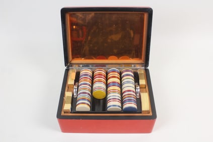 Art Deco Wood Poker Chips Boxed Set