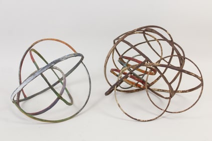 Pair of Clark Murray Spherical Iron Sculptures with Color