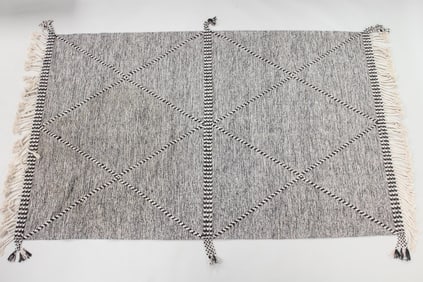 Large B&W Moroccan Zanafi Wool Area Rug