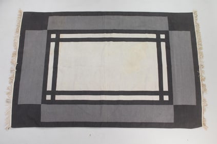 Minimalist Black & White Greyscale Kilim Rug