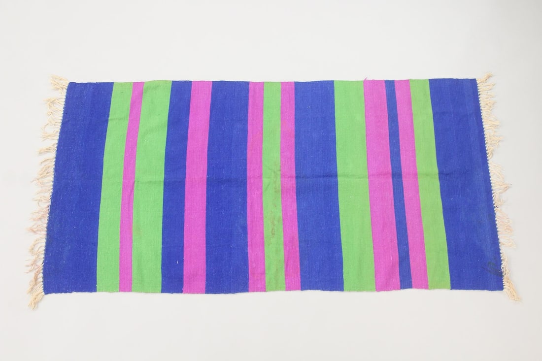 Blue, Green & Purple Striped Dhurrie Rug (1 of 7)