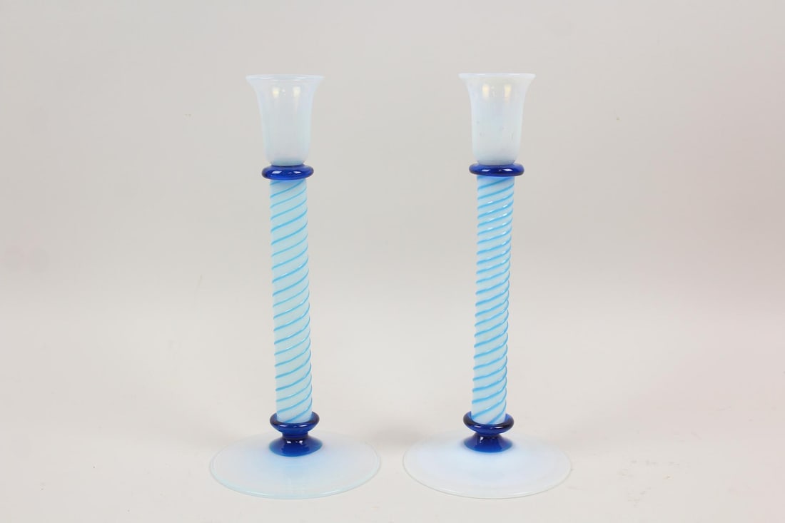 Pair of Fry Foval Opalescent Art Glass Candlesticks (1 of 7)