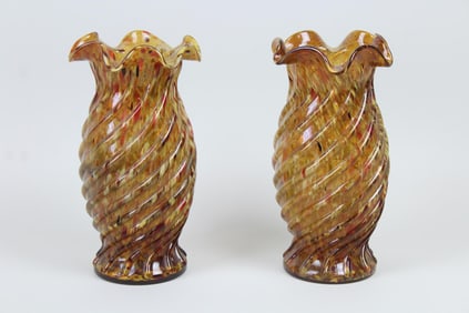 Pair of Confetti Blown Glass Swirl Vases, Depose