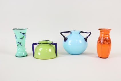 Lot of 4 Art Deco Hand Blown Glass Vases, Michael Powolny "Tango" Loetz