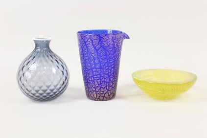 Lot of 3 Murano Glass Dishes, Venini Monofiore Italy