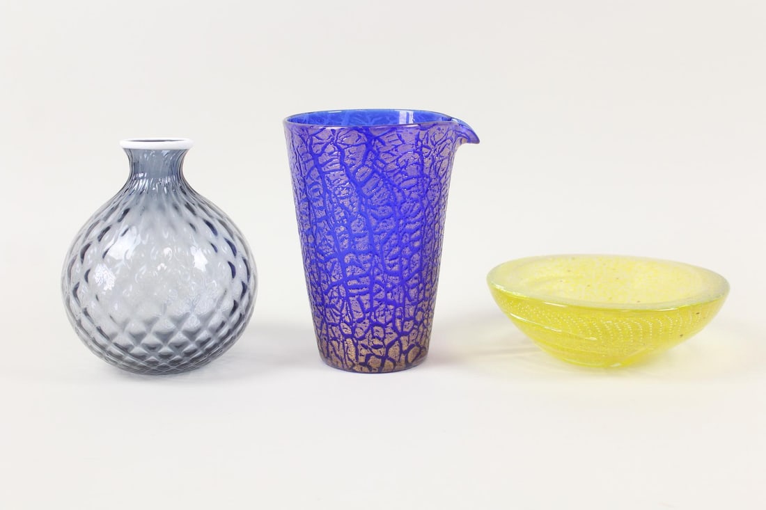 Lot of 3 Murano Glass Dishes, Venini Monofiore Italy (1 of 10)