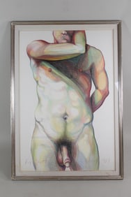 Lowell Nesbitt Nude "Male Torso" Color Drawing 1981, Gay Interest